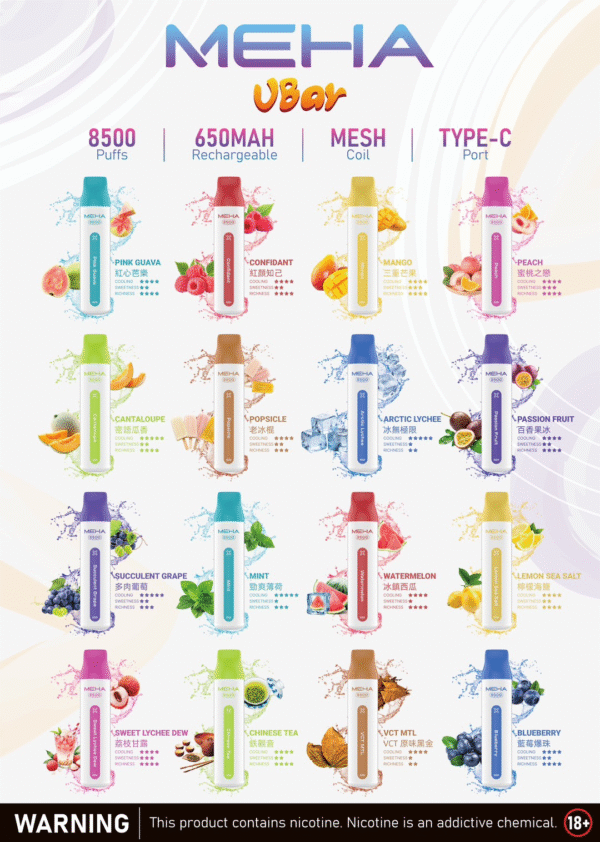 MEHA X-BAR 魅嗨小白條 8500口拋棄式電子煙 | Hi潮系列可充電全口味
